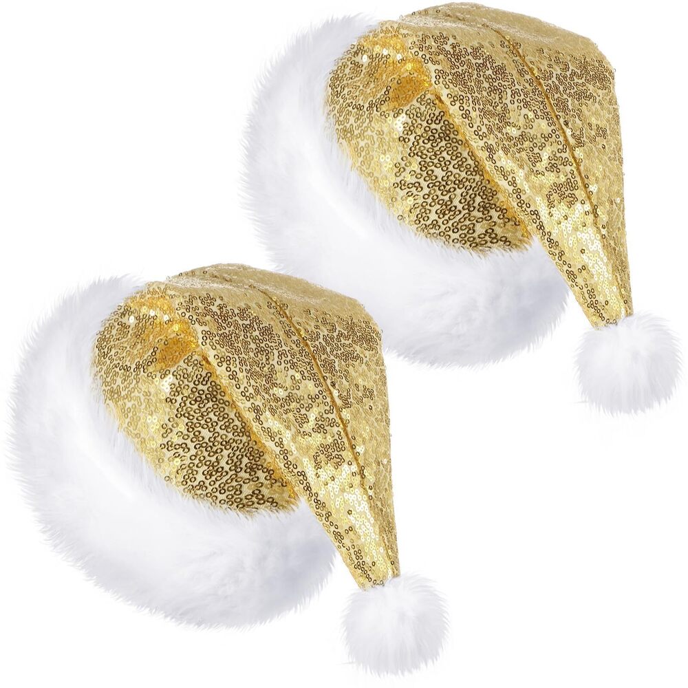 5471 2 Pcs Adult Sequin Santa Hat Unisex Christmas Hat Santa Claus Cap Xmas